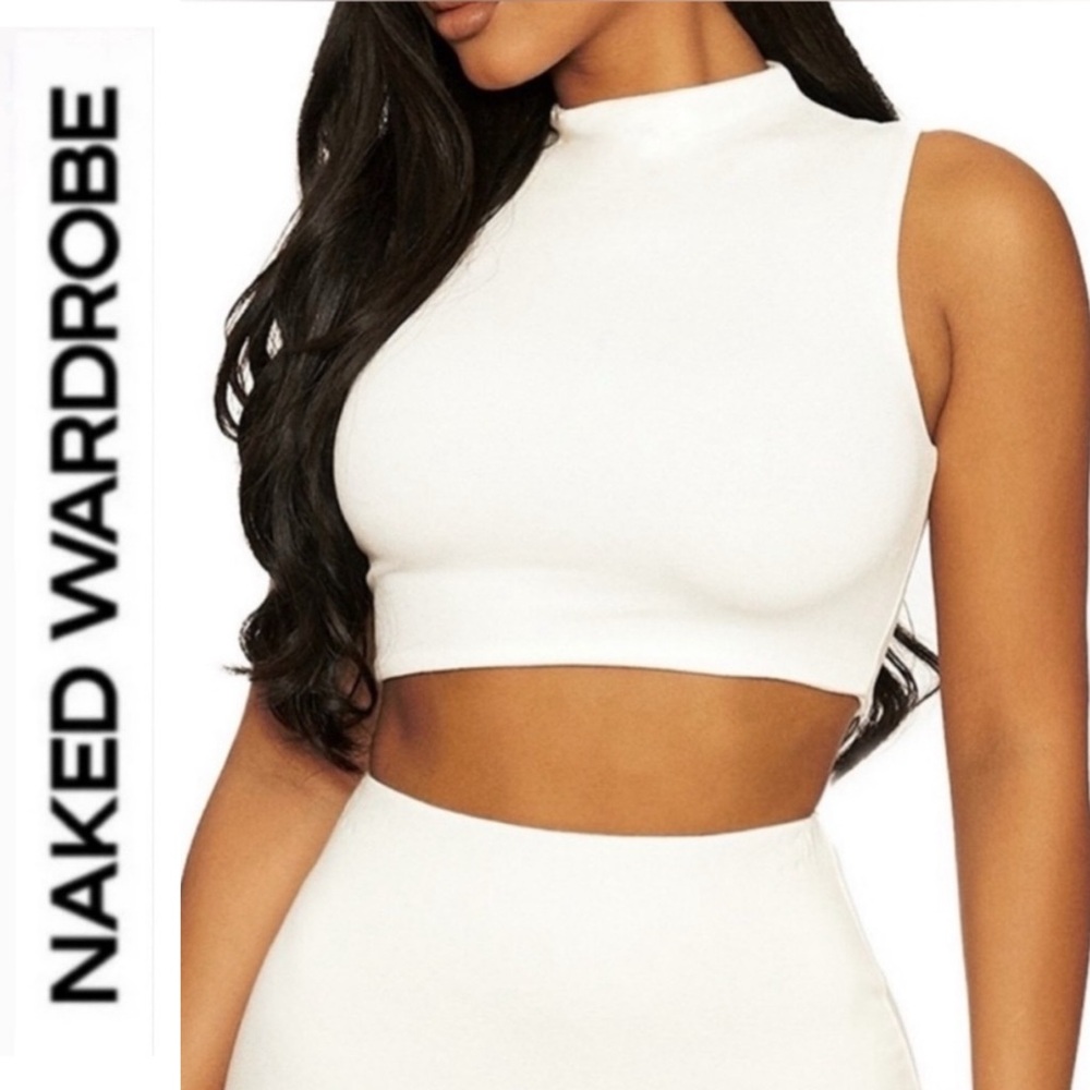 Naked Wardrobe White Sleeveless Mock Neck Crop Top | XS | NWT